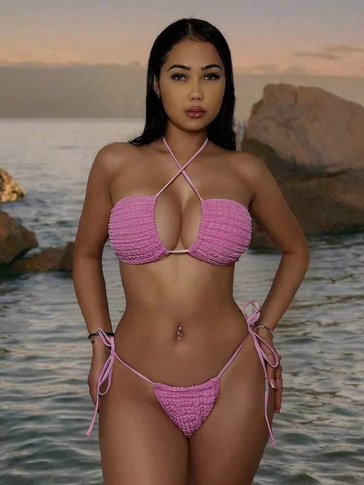 Solid Color Two-Piece Bikini Set Valentine Summer Beach