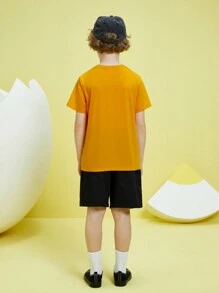 Gudetama X SHEIN Tween Boy Cartoon Graphic Tee And Shorts Set - White - View 2