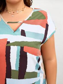 SHEIN LUNE 大尺寸寬鬆休閒彩塊蝙蝠袖連衣裙 - 彩色 - 查看 3