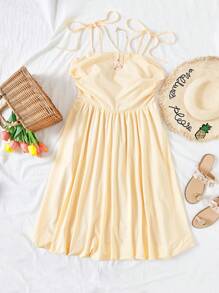 Soleia Mujer De Talla Grande Vestido De Tirantes De Espagueti De Color Sólido - Amarillo - Ver 1