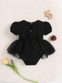 Body De Malha De Manga Bolha Para Bebê Recém-nascido Com Babados Sólidos Nas Bordas