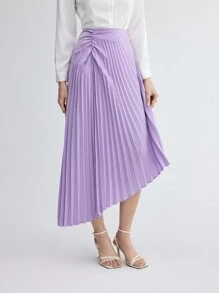 BizChic Women's Pleated Asymmetrical Hem Skirt