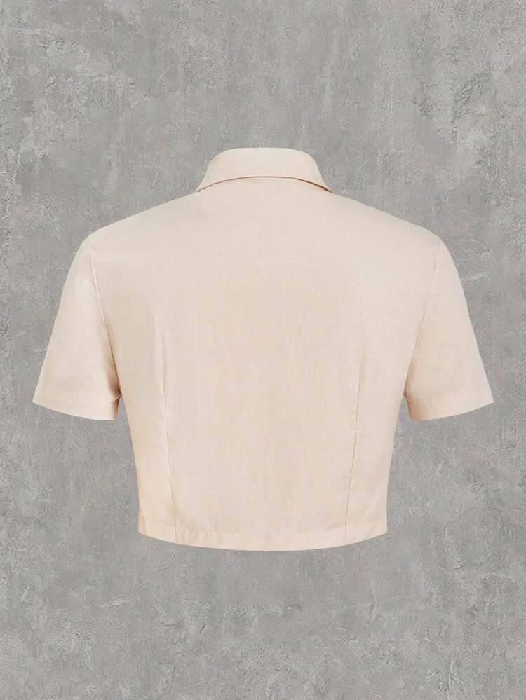 Women's Khaki Woven Short Sleeve Shirt