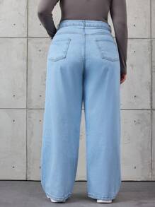 EURMUSE Women'S Plus Size Wide Leg Jeans - Light Wash - View 2