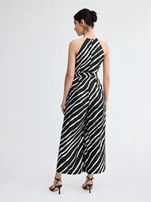 BizChic 女士條紋露背束腰連身褲 - 黑與白 - 查看 2