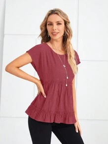 EMERY ROSE Của phụ nữ Xù Hoa Sen Kết cấu Áo sơ mi - Màu Hồng  San hô - Xem 4