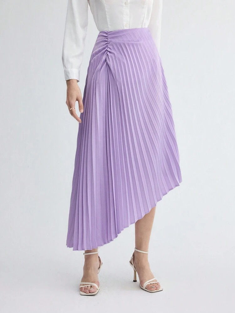 Women's Pleated Asymmetrical Hem Skirt