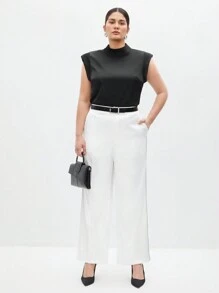 BizChic Pantalones De Talla Grande De Color Sólido Para Mujer Con Bolsillos De Corte Recto - Blanco - Ver 8