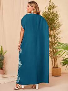 Mulvari Plus Size Women's Floral Printed Woven Dress - Teal Blue - View 2