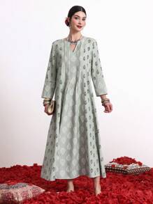 Divindia Vestido Impreso De Estilo Femenino Con Escote En V Y Detalles Plisados