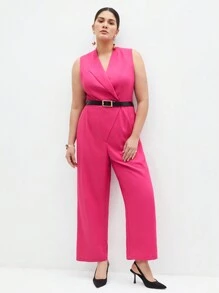 BizChic Plus Size Plain Sleeveless Jumpsuit - Hot Pink - View 5