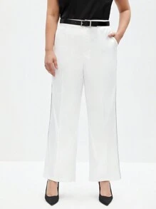 BizChic Pantalones De Talla Grande De Color Sólido Para Mujer Con Bolsillos De Corte Recto - Blanco - Ver 3