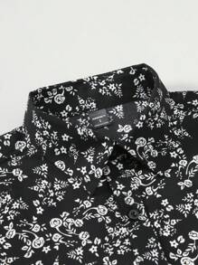 Manfinity Homme Men Long Sleeve Funny Graphic Collar Shirt With All-Over Print And Front Button Closure, For Dad And Me, Going Out, Daddy, For Fall - Black - View 5