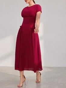 Modelyn Váy bó eo tay cánh dơi màu đỏ tía dành cho nữ - Màu Đỏ Sâu - Xem 8
