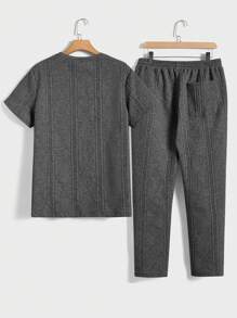 Manfinity NXTstreet 2pcs Men's Knitted Casual T-Shirt Set - Dark Grey - View 2