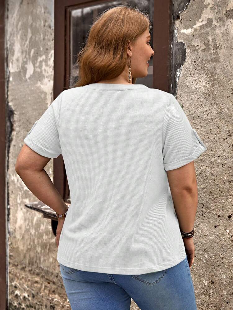 Plus Size Women's Solid V-Neck Casual Versatile Daily Wear Short Sleeve T-Shirt