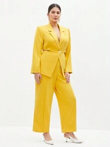 BizChic 大尺碼純色休閒商務套裝 - 黃色 - 查看 3