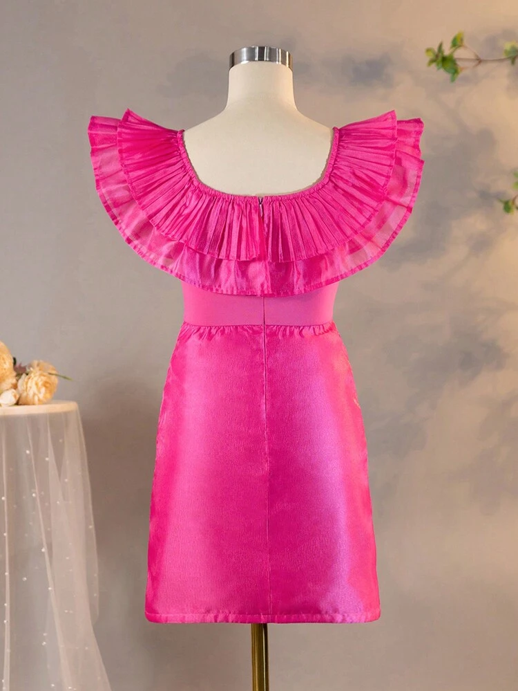 Tween Girls' Double-Layer Ruffle Detail Side Pleated Wrap Dress