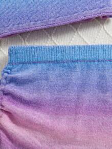 Teen Girl's Fashionable Ombre Color Knitted Cami Top And Skirt 2pcs Knitted Outfit - Multicolor - View 3