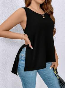 SHEIN LUNE Kích thước lớn Khe nứt bên Không tay Áo - màu đen - Xem 1