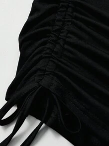 Elamini Solid Color Drawstring Side T-Shirt - Black - View 5