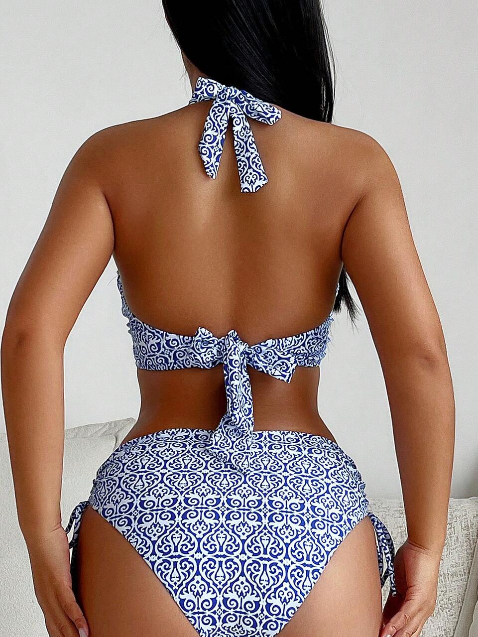 Conjunto de Maiô Bikini Vintage Estampado para Mulheres, Praia de Verão