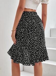 SHEIN Frenchy 女士心形印花不對稱裙擺裙 - 黑色 - 查看 2