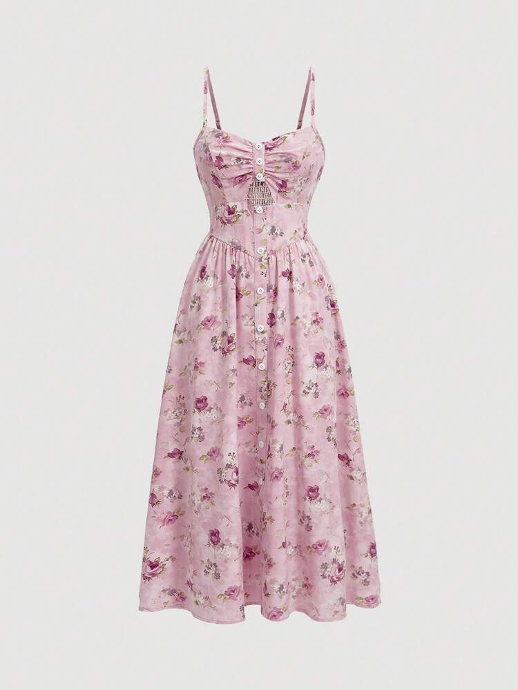 Women's Floral Printed Waist-Tie Dress