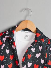 SHEIN Young Boys' Cute Loose-Fit Heart Print Shirt And Solid Color Shorts Set - White - View 6