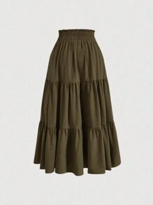 Modelyn 大码女式腰带荷叶边下摆半身裙 - 軍綠色 - 查看 2