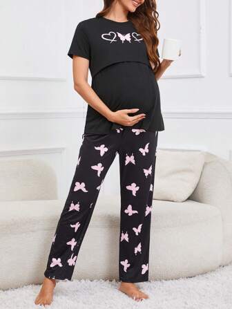 Moonlight & Mama 蝴蝶印花孕婦睡衣