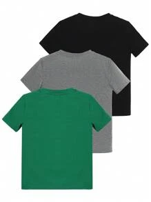 SHEIN Young Boy 3pcs/Set Casual Round Neck Knitted Pattern Short Sleeve T-Shirt