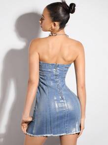 SHEIN BAE 金屬派對管狀上身性感牛仔裙＆節日服裝＆音樂節服裝＆鄉村音樂會服裝 - 彩色 - 查看 2