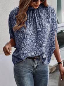 EMERY ROSE 滿版印花蝙蝠袖襯衫 - 藏蓝色 - 查看 4