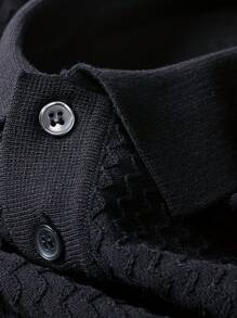 Men's Summer Solid Color Lightweight Knitted Short Sleeve Top - Black - View 3