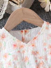 Đứa bé gái 3D Hoa Dệt hoa Cổ chữ V Với Thắt Lưng Váy chữ A - Nhiều màu - Xem 4