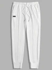 Manfinity RebelGame Màu thuần Eo dây rút Nam Nhung Quần thể thao - trắng - Xem 3