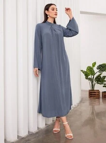 Al Najma Arabic Long Sleeve Dress With Twist Knot At The Collar - Blue - View 4