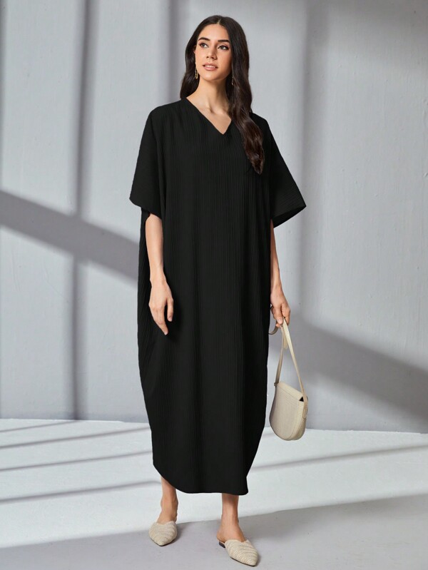 Al Najma Ladies' Solid Color Batwing Sleeve Loose Casual Dress