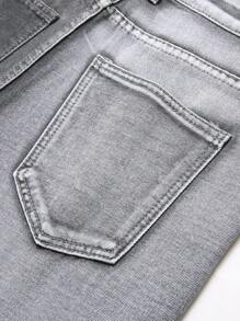 Tween Boy Black & Beige Patchwork Distressed Slim Fit Jeans - Grey - View 5