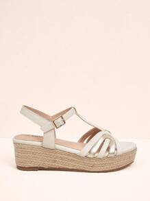 Styleloop Women'S Buckle Strap Platform Wedge Sandals - White - View 2