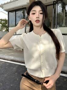 DAZY 女款短袖針織外套 - 米色 - 查看 3