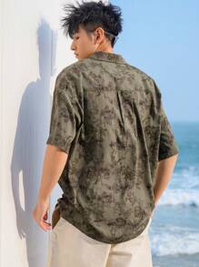DAZY Men's Floral Print Short-Sleeve Beach Shirt With Pocket For Summer Vacation - Green - View 2