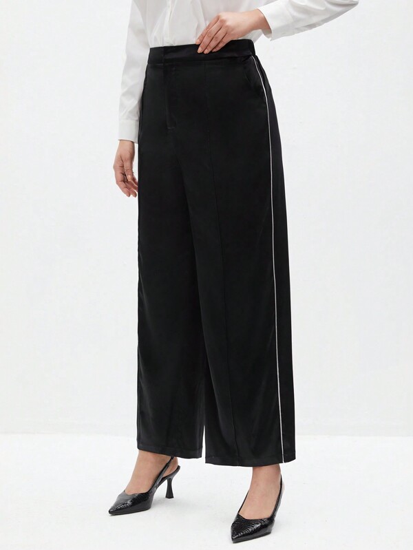 BizChic Plus Size Loose Fit Straight Leg Pants With Side Contrast Panel