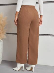 SHEIN Frenchy Quý cô Nút Đồ trang trí Quần ống rộng - màu nâu - Xem 2