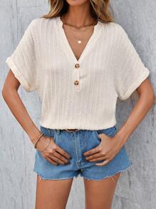 EMERY ROSE Women's Textured Batwing Sleeve T-Shirt - White - View 3