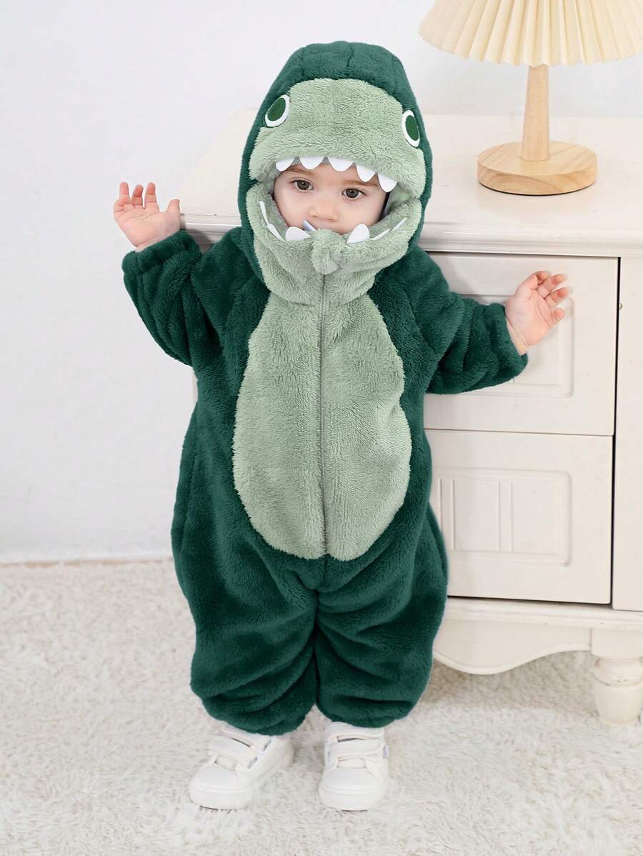 SHEIN Pluszowa piżama z zamkiem dla niemowląt i małych dzieci w stylu rekina, jesień/zima - Wielokolorowe - Zobacz 1