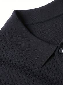 Men's Summer Solid Color Lightweight Knitted Short Sleeve Top - Black - View 5