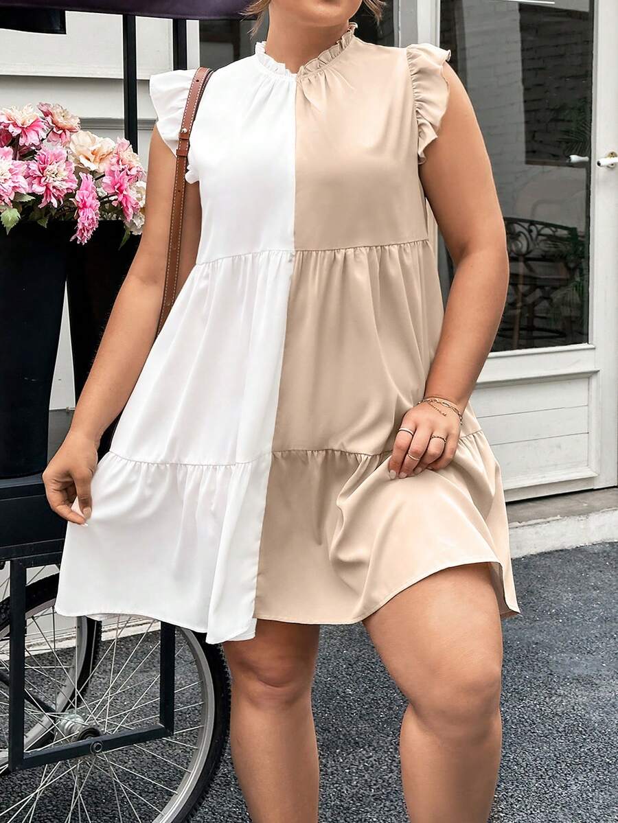 SHEIN Essnce Váy tay lửng phối màu cỡ lớn - Nhiều màu - Xem 1