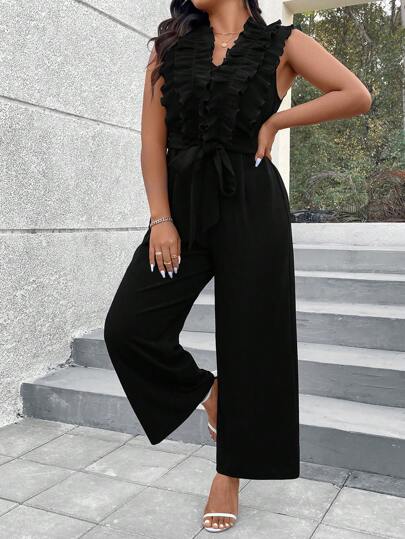 SHEIN Clasi Plus Size Solid Color Ruffled Jumpsuit